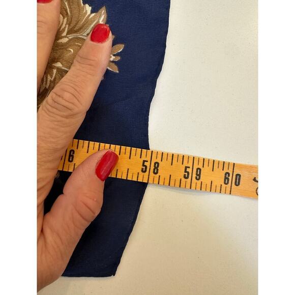 Vintage Bill Blass 70s Boho Navy Gold Frame Design Chic Floral Print Scarf - Picture 3 of 3